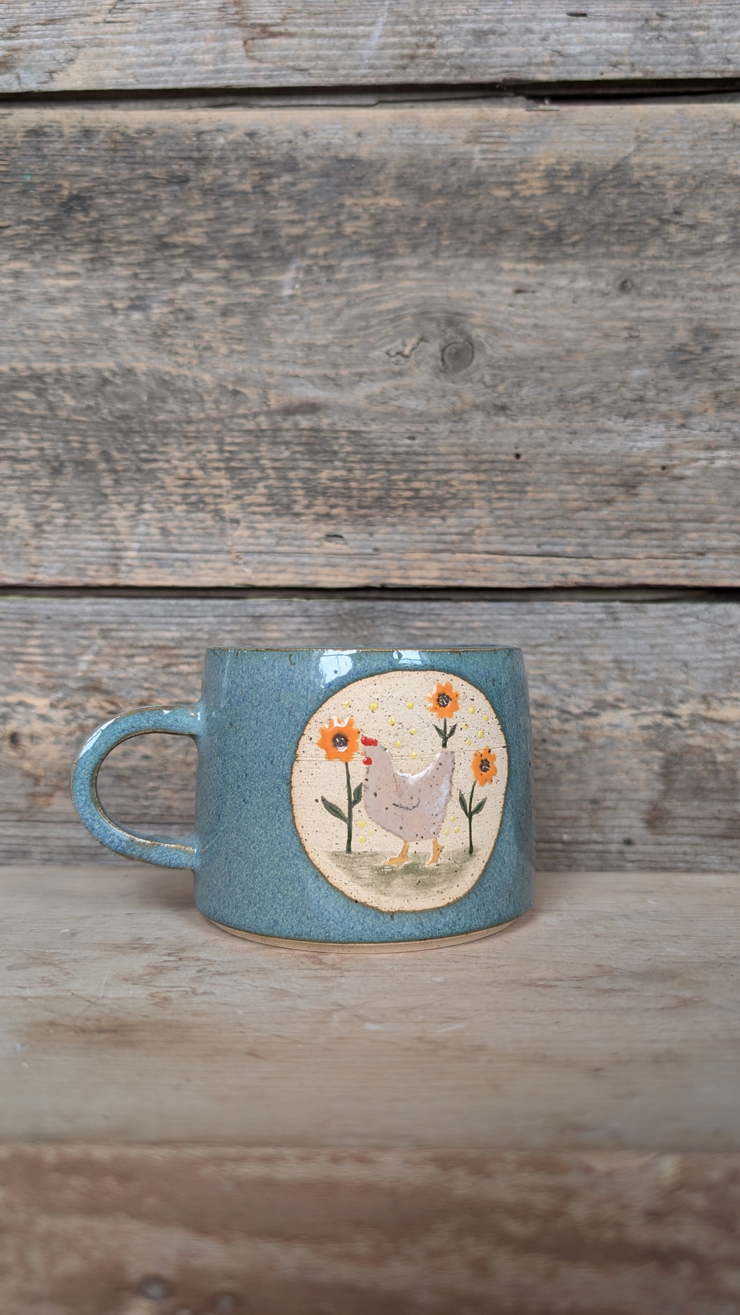 #239 - *SECONDS ITEM* Blue Sunflower Chicken Capp Cup